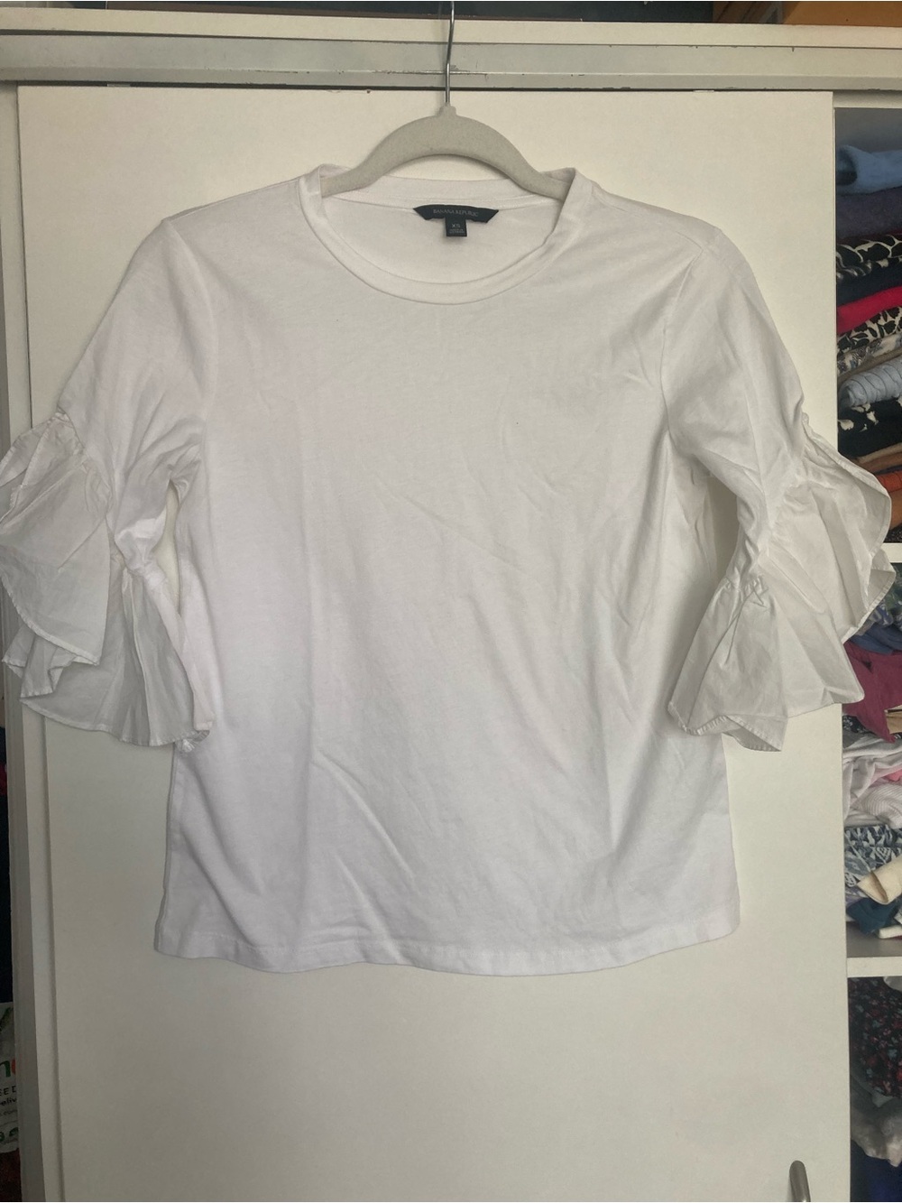 Banana Republic Womens T-Shirt Top White Short Sleeves Layered Ruffle Blouse XS